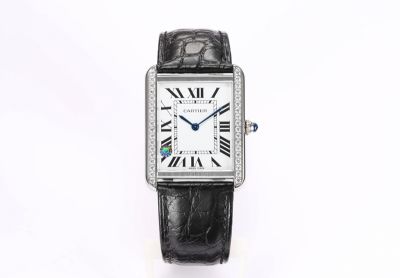 Cartier Italian Cowskin Bracelet Square Case Imported Swiss Quartz White Watch